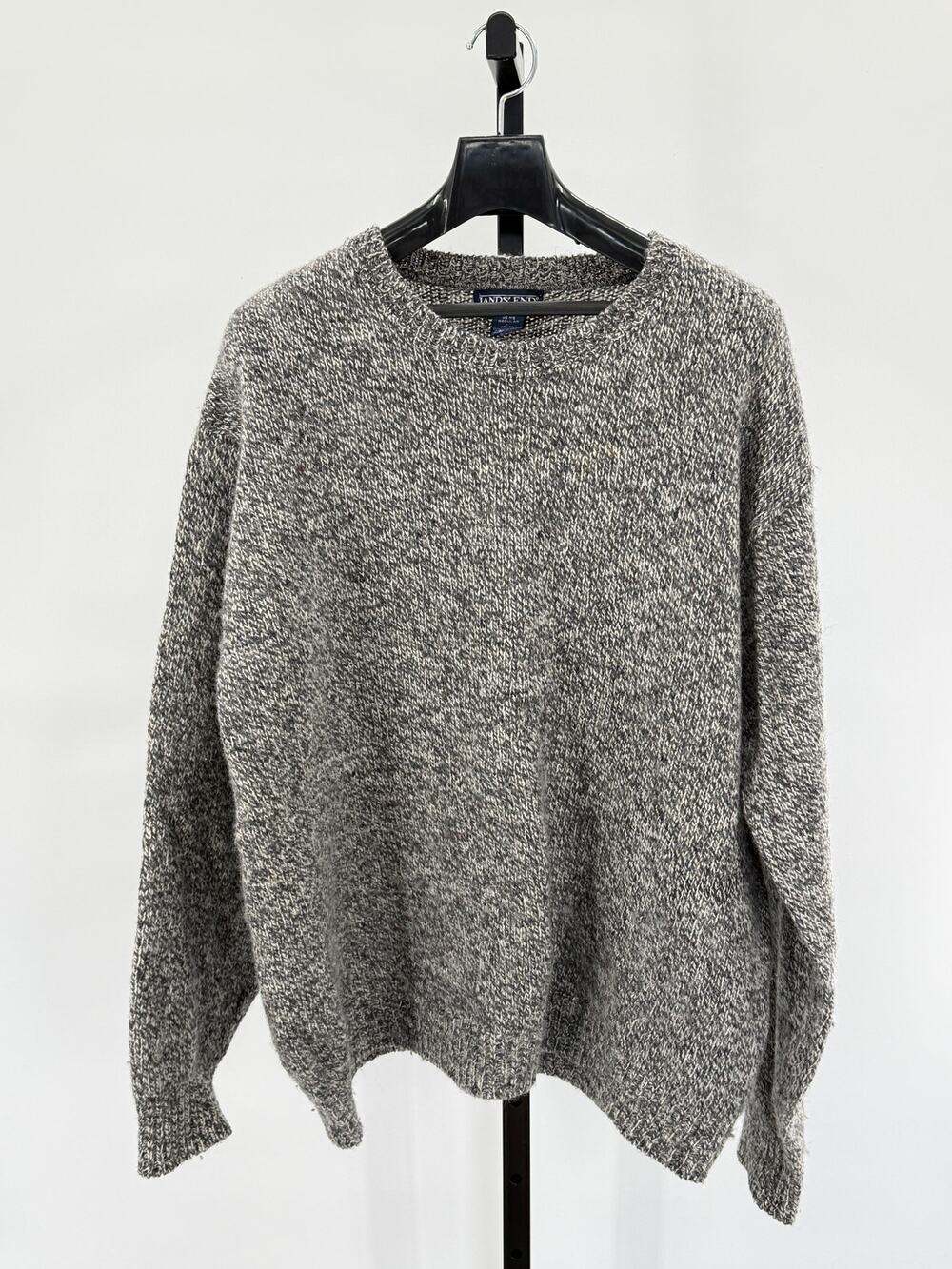Lands' End Men's Wool Fisherman Heritage L Sweater Pull Over Crew Neck